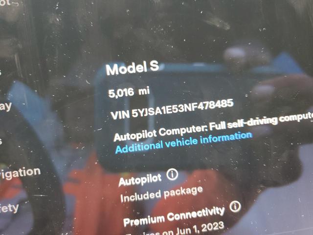 Photo 8 from auction – 2022 TESLA MODEL S with VIN 5YJSA1E53NF478485