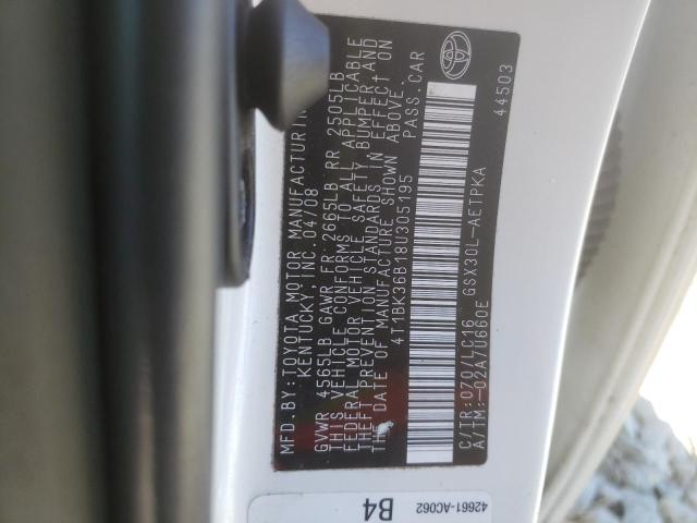 Photo 10 from auction – 2008 TOYOTA AVALON with VIN 4T1BK36B18U305195