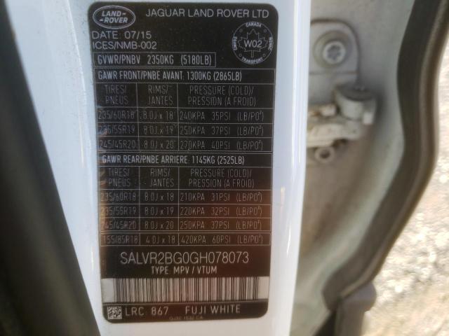 Photo 10 from auction – 2016 LAND ROVER RANGE ROVE with VIN SALVR2BG0GH078073