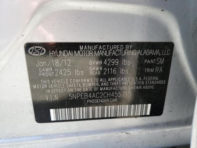 Photo 10 from auction – 2012 HYUNDAI SONATA GLS with VIN 5NPEB4AC2CH455715