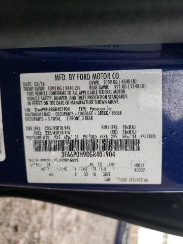 Photo 10 from auction – 2016 FORD FUSION SE with VIN 3FA6P0H98GR401904