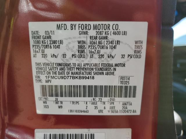 Photo 10 from auction – 2011 FORD ESCAPE XLT with VIN 1FMCU9D77BKB99418
