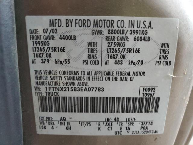 Photo 10 from auction – 2003 FORD F250 SUPER with VIN 1FTNX21S83EA07783
