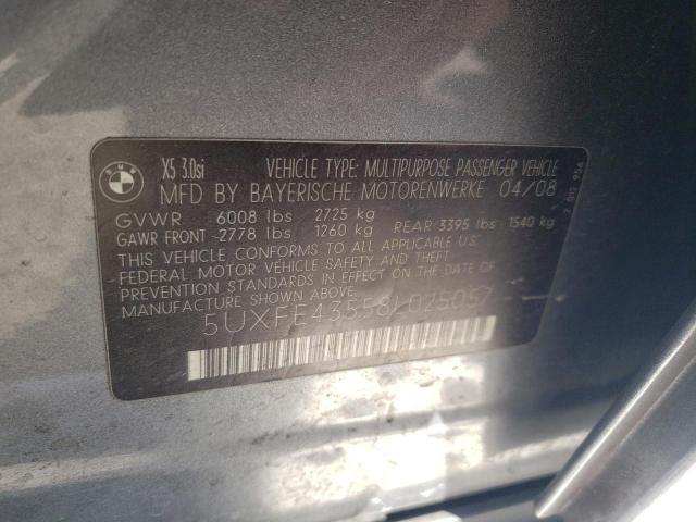 Photo 10 from auction – 2008 BMW X5 3.0I with VIN 5UXFE43558L025057