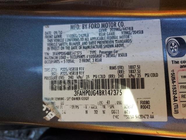 Photo 10 from auction – 2011 FORD FUSION SEL with VIN 3FAHP0JG4BR147375
