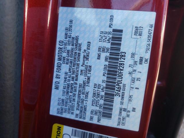 Photo 10 from auction – 2015 FORD FUSION SE with VIN 3FA6P0LU0FR281283