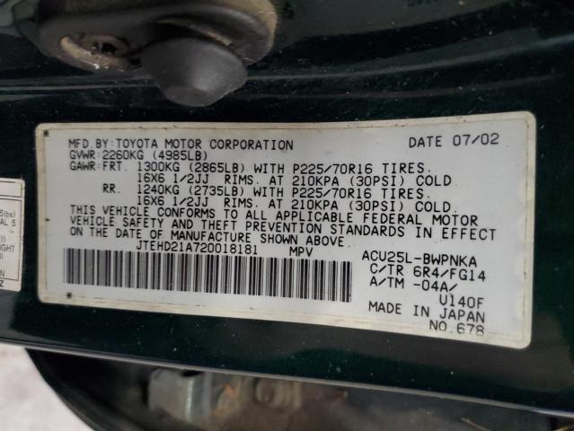 Photo 10 from auction – 2002 TOYOTA HIGHLANDER with VIN JTEHD21A720018181