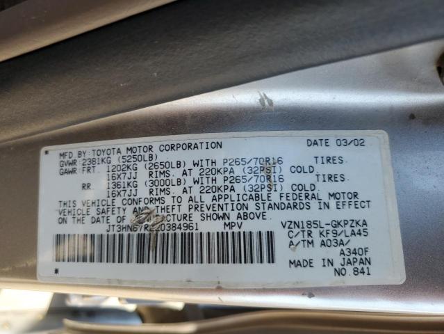 Photo 10 from auction – 2002 TOYOTA 4RUNNER LI with VIN JT3HN87R220384961
