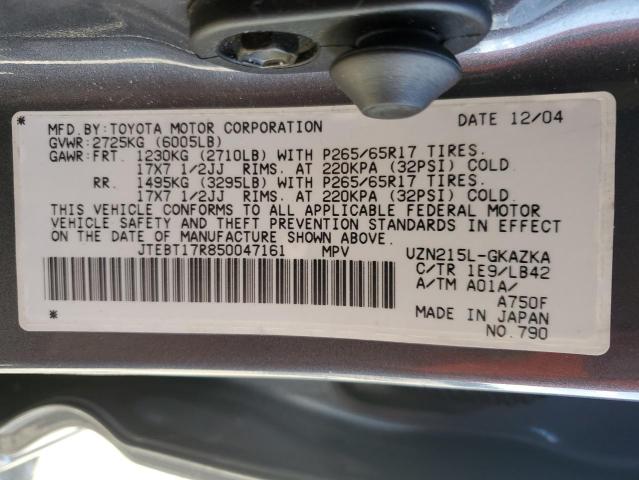 Photo 10 from auction – 2005 TOYOTA 4RUNNER LI with VIN JTEBT17R850047161