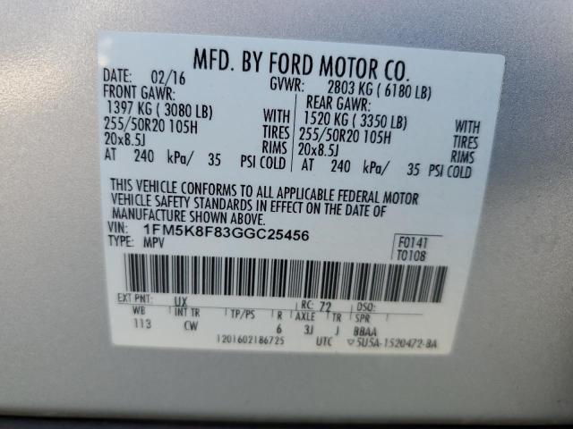 Photo 10 from auction – 2016 FORD EXPLORER L with VIN 1FM5K8F83GGC25456