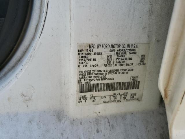 Photo 10 from auction – 2003 FORD F150 SUPER with VIN 1FTRW07663KB50378