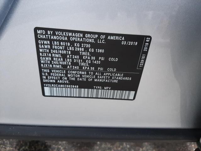 Photo 10 from auction – 2019 VOLKSWAGEN ATLAS SE with VIN 1V2LR2CA8KC552848