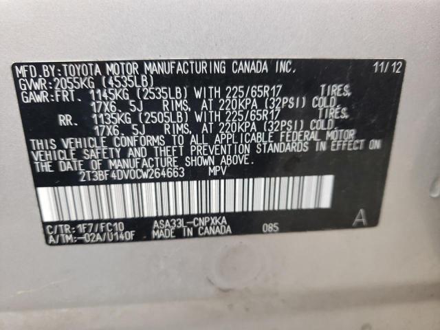 Photo 10 from auction – 2012 TOYOTA RAV4 with VIN 2T3BF4DV0CW264663