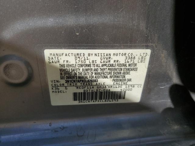 Photo 10 from auction – 2012 NISSAN VERSA S with VIN 3N1CN7APXCL826593