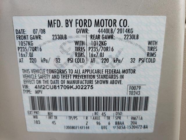 Photo 10 from auction – 2009 MERCURY MARINER with VIN 4M2CU81709KJ02275
