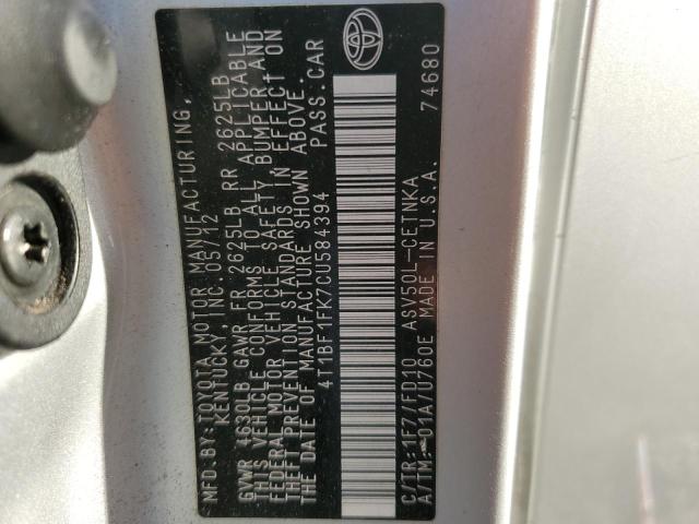 Photo 10 from auction – 2012 TOYOTA CAMRY BASE with VIN 4T1BF1FK7CU584394