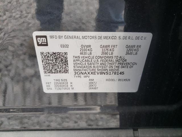 Photo 10 from auction – 2022 CHEVROLET EQUINOX PR with VIN 3GNAXXEV8NS178145