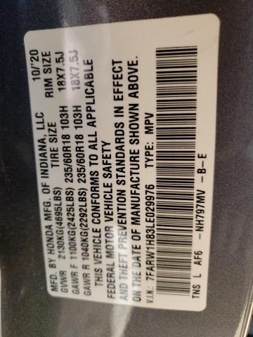 Photo 10 from auction – 2020 HONDA CR-V EXL with VIN 7FARW1H83LE029976