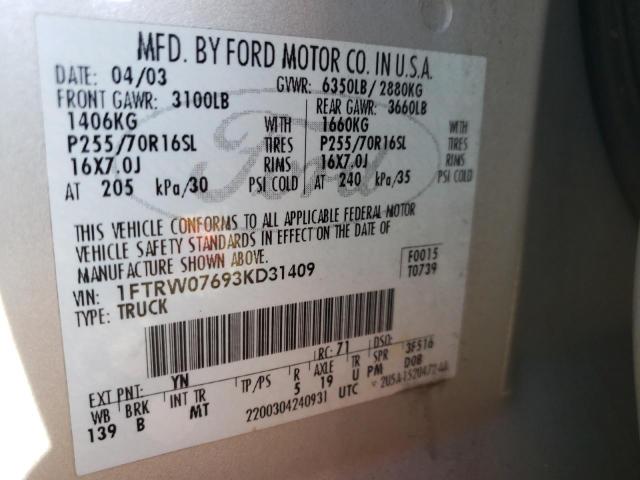Photo 10 from auction – 2003 FORD F150 SUPER with VIN 1FTRW07693KD31409