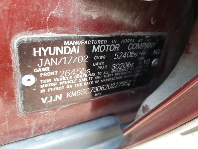 Photo 10 from auction – 2002 HYUNDAI SANTA FE G with VIN KM8SC73D62U227952