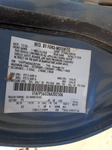 Photo 10 from auction – 2006 FORD TAURUS SEL with VIN 1FAFP56U26A202506