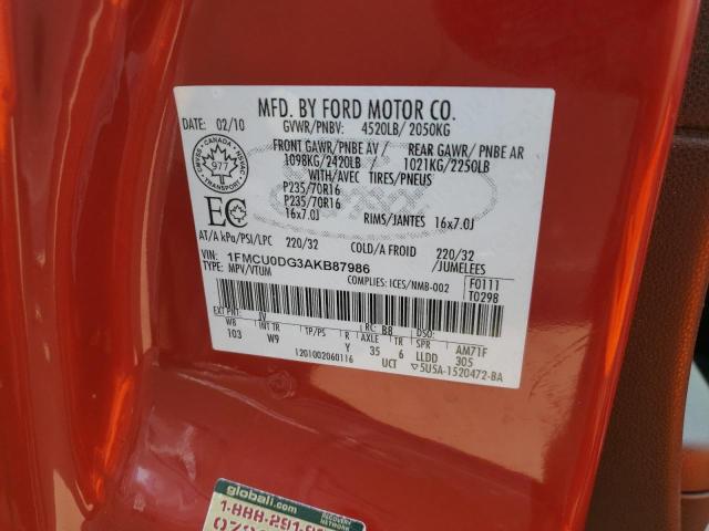 Photo 10 from auction – 2010 FORD ESCAPE XLT with VIN 1FMCU0DG3AKB87986