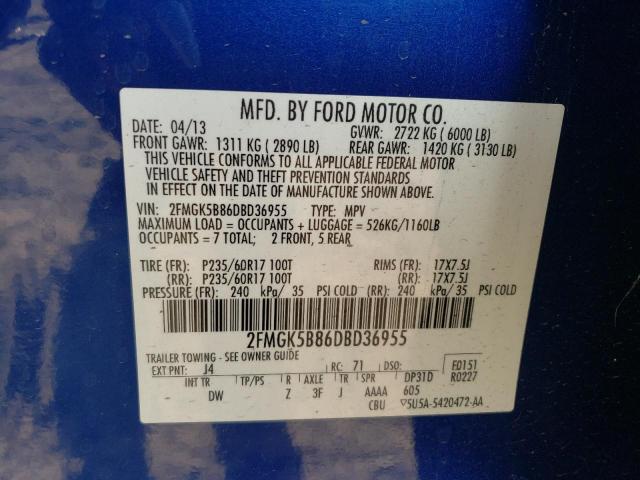 Photo 10 from auction – 2013 FORD FLEX SE with VIN 2FMGK5B86DBD36955