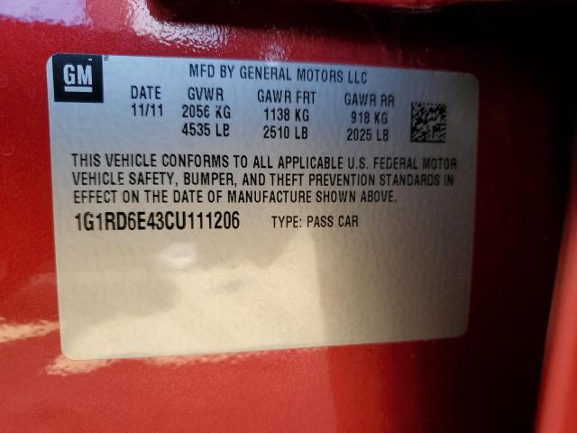 Photo 10 from auction – 2012 CHEVROLET VOLT with VIN 1G1RD6E43CU111206