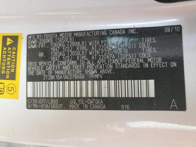Photo 10 from auction – 2010 LEXUS RX 350 with VIN 2T2BK1BA1AC076666