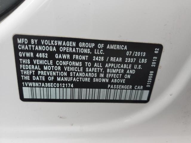 Photo 10 from auction – 2014 VOLKSWAGEN PASSAT SE with VIN 1VWBN7A35EC012174