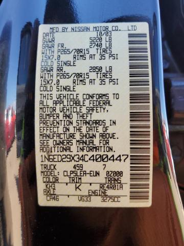 Photo 10 from auction – 2004 NISSAN FRONTIER C with VIN 1N6ED29X34C400447