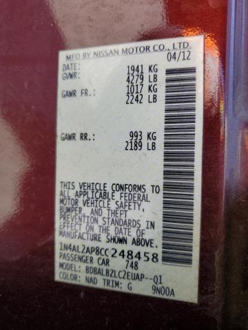 Photo 10 from auction – 2012 NISSAN ALTIMA BAS with VIN 1N4AL2AP8CC248458