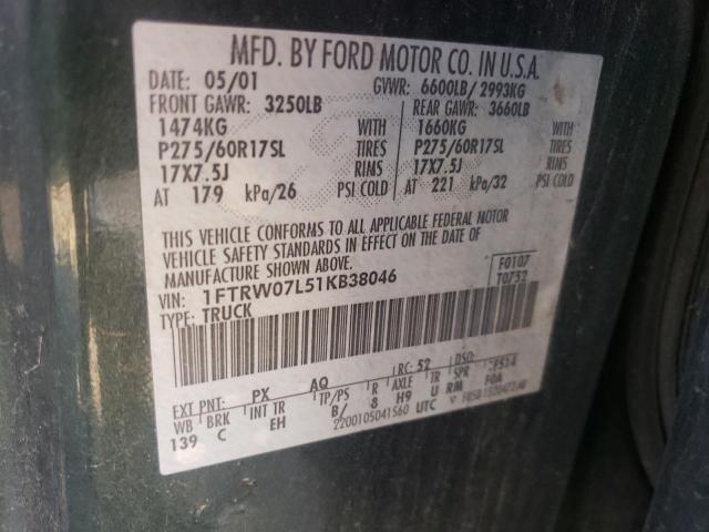 Photo 10 from auction – 2001 FORD F150 SUPER with VIN 1FTRW07L51KB38046