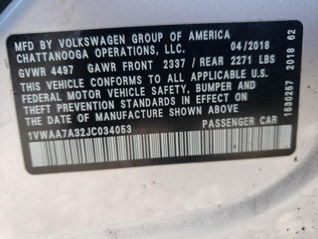 Photo 10 from auction – 2018 VOLKSWAGEN PASSAT S with VIN 1VWAA7A32JC034053