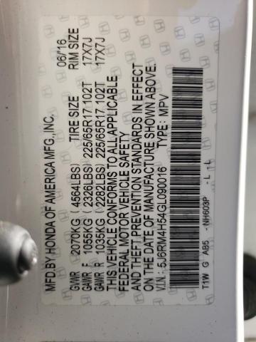 Photo 10 from auction – 2016 HONDA CR-V EX with VIN 5J6RM4H54GL090016
