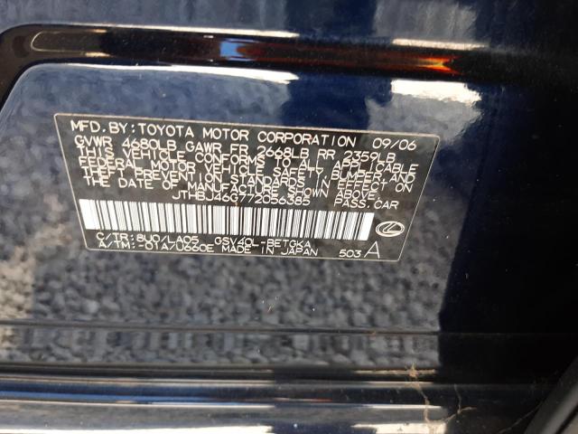 Photo 10 from auction – 2007 LEXUS ES 350 with VIN JTHBJ46G772056385
