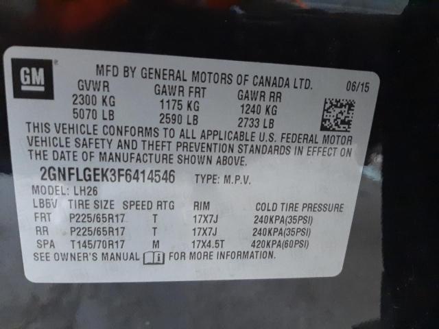Photo 10 from auction – 2015 CHEVROLET EQUINOX LT with VIN 2GNFLGEK3F6414546