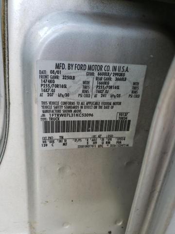 Photo 10 from auction – 2001 FORD F150 SUPER with VIN 1FTRW07L31KC53096
