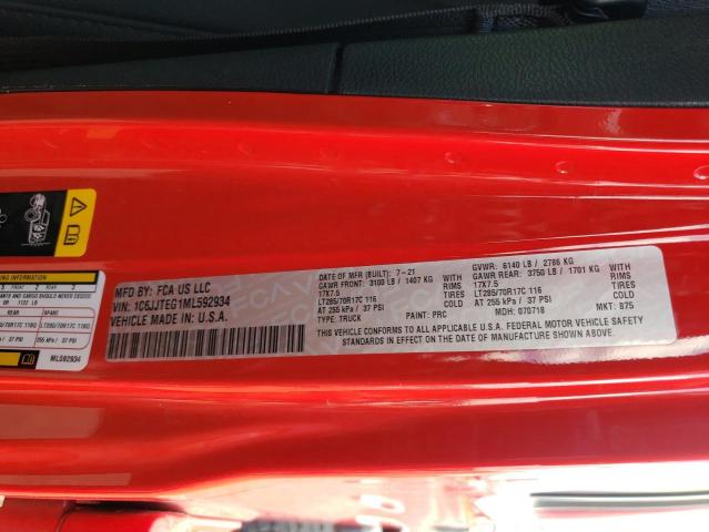 Photo 10 from auction – 2021 JEEP GLADIATOR with VIN 1C6JJTEG1ML592934