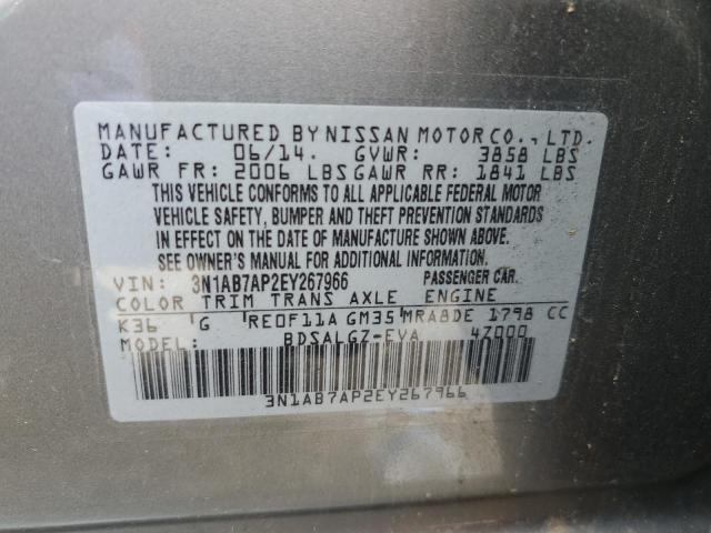 Photo 10 from auction – 2014 NISSAN SENTRA S with VIN 3N1AB7AP2EY267966