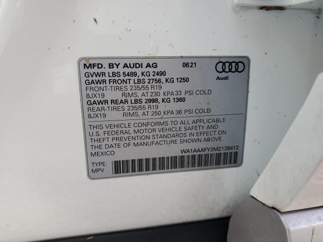 Photo 10 from auction – 2021 AUDI Q5 PREMIUM with VIN WA1AAAFY3M2126412