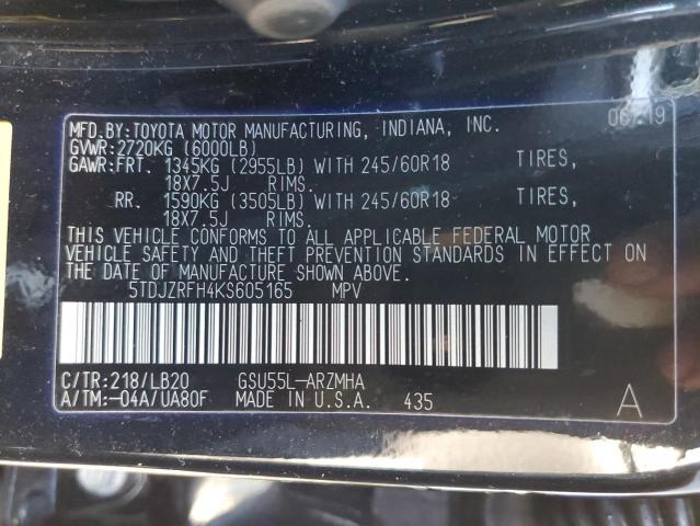 Photo 10 from auction – 2019 TOYOTA HIGHLANDER with VIN 5TDJZRFH4KS605165