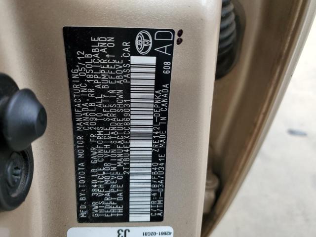 Photo 10 from auction – 2012 TOYOTA COROLLA BA with VIN 2T1BU4EEXCC869031