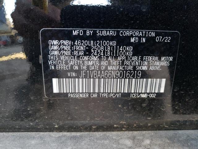 Photo 10 from auction – 2022 SUBARU WRX with VIN JF1VBAA66N9016219