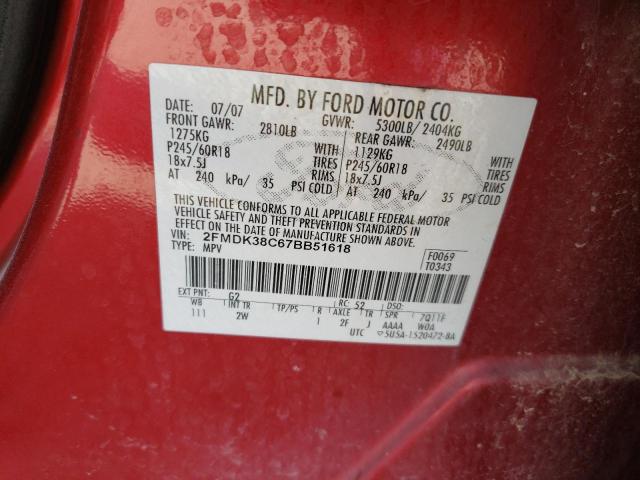 Photo 10 from auction – 2007 FORD EDGE SEL with VIN 2FMDK38C67BB51618