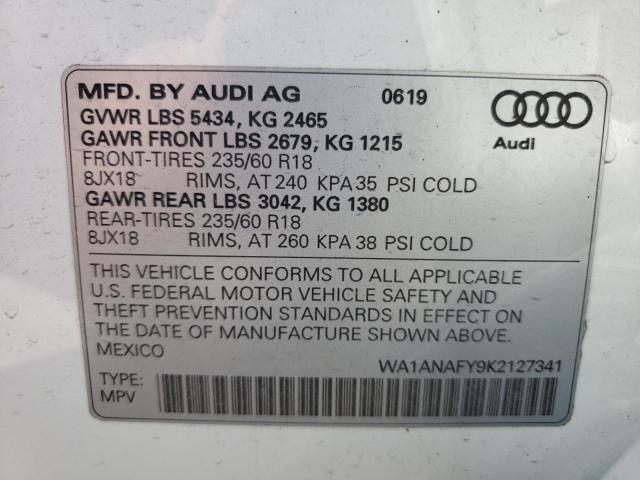Photo 10 from auction – 2019 AUDI Q5 PREMIUM with VIN WA1ANAFY9K2127341