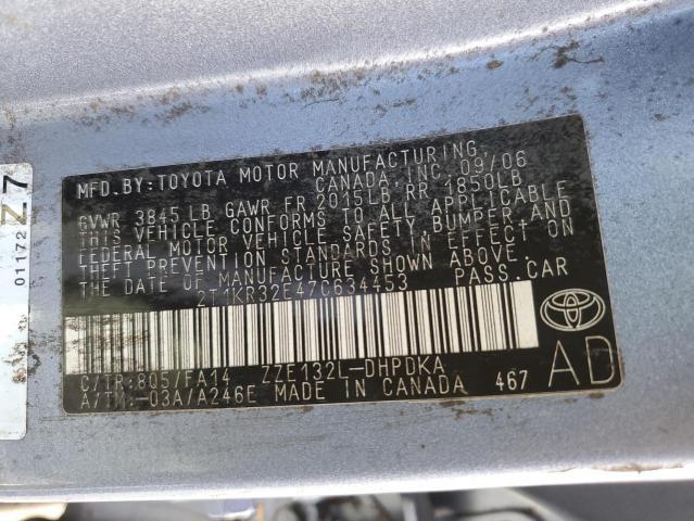 Photo 10 from auction – 2007 TOYOTA COROLLA MA with VIN 2T1KR32E47C634453