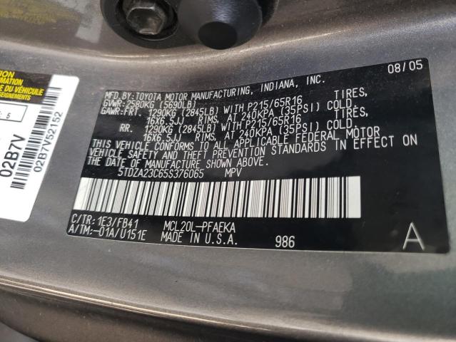 Photo 10 from auction – 2005 TOYOTA SIENNA CE with VIN 5TDZA23C65S376065