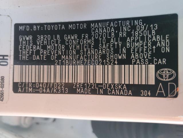 Photo 10 from auction – 2014 TOYOTA COROLLA L with VIN 2T1BURHE7EC021524