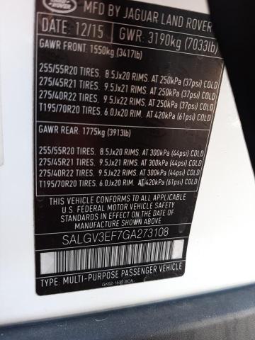 Photo 10 from auction – 2016 LAND ROVER RANGE ROVE with VIN SALGV3EF7GA273108